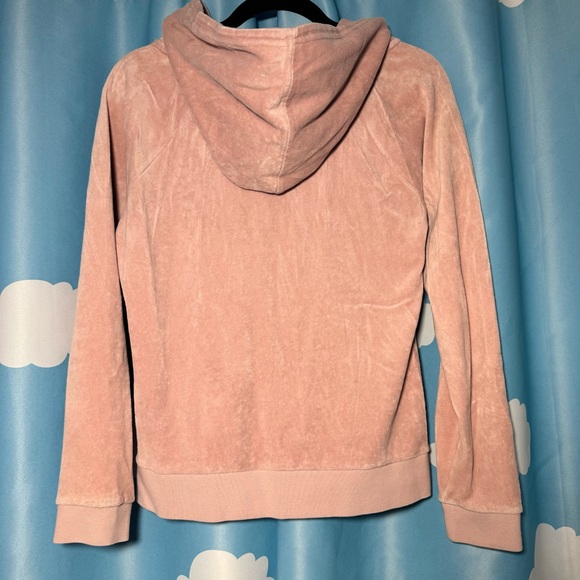 Juicy Couture Pink Velour Zip Hoodie Size M Y2K Rhinestone Bling front pockets - Picture 4 of 10